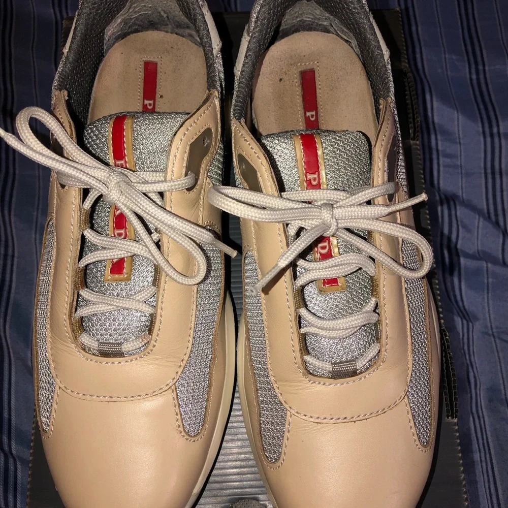 Prada Beige Shoe Box with Red Label SZ 9 slightly worn - Picture 1 of 5